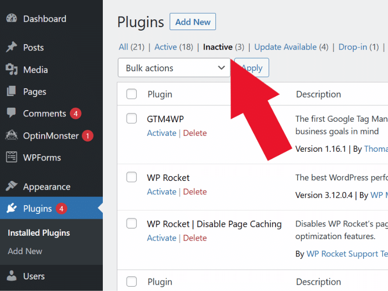 wordpress inactive plugins