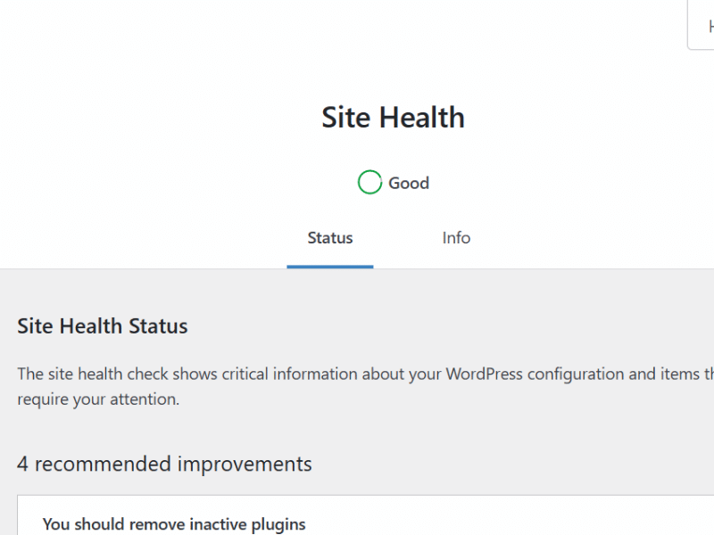 wordpress site health screen
